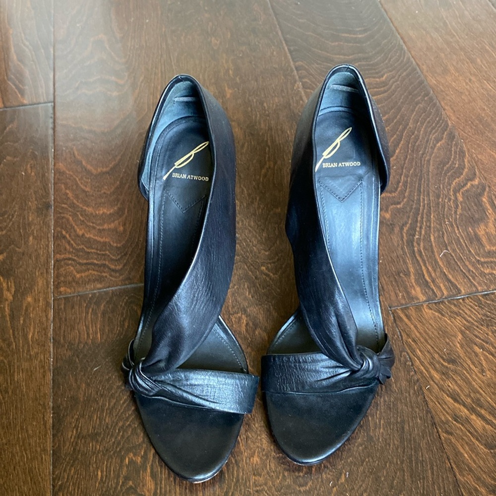 Brian Atwood High Heel Open Toe Shoes with Bow Detail